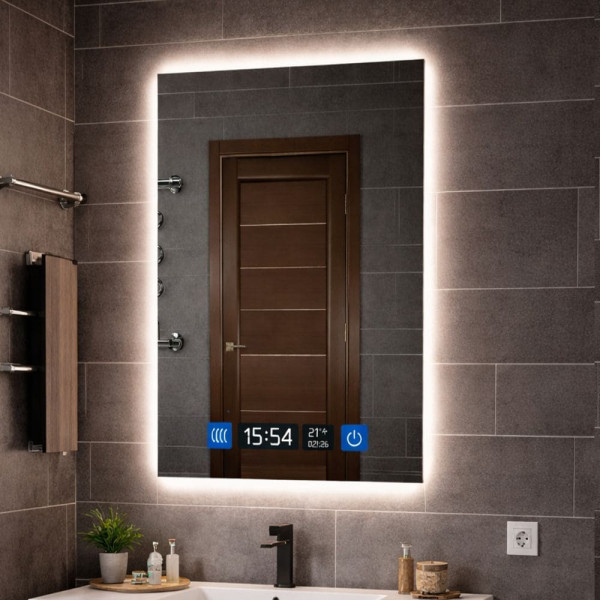 Дзеркало для ванної LED ML - 06 з підсвіткою, Smart-дисплеєм (годинник, температура) та підігрівом (антизапотівання)