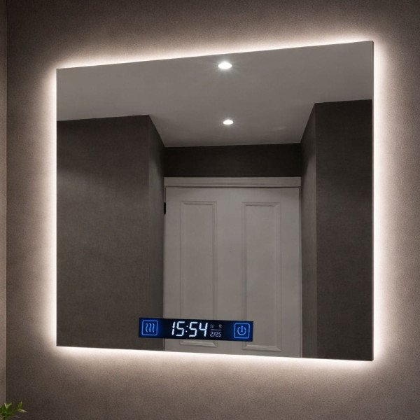 Дзеркало для ванної LED ML - 34 з підсвіткою, Smart-дисплеєм (годинник, температура) та підігрівом (антизапотівання)