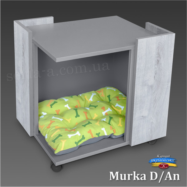 Тумба-будиночок на коліщатках для кота/собаки Murka (D/AN) Дуб Десмонд + Антрацит (52x52x40) + матрац