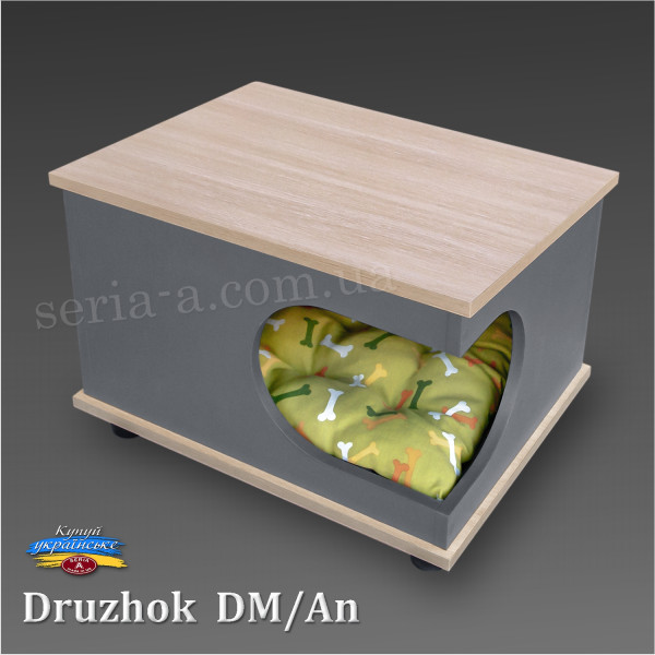 Тумба - будиночок для кота/собаки Druzhok (DM/AN) + матрац, Дуб молочний + Антрацит (39x55x42)