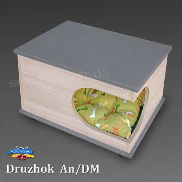 Тумба - будиночок для кота/собаки Druzhok (AN/DM) Антрацит +Дуб молоний + матрац (39x55x42) 