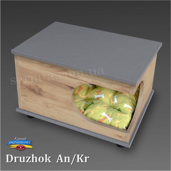 Тумба - будиночок для кота/собаки Druzhok (AN/KR) + матрац, Антрацит + Крафт (39x55x42)