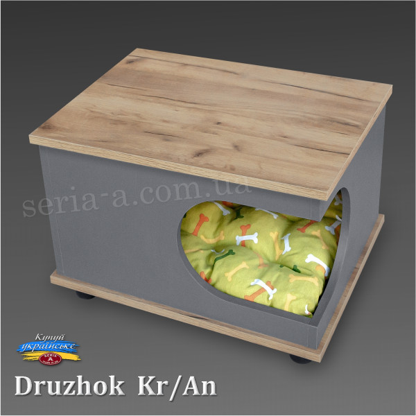 Тумба - домик для кота/собаки Druzhok (KR/AN)  + матрас, Крафт + Антрацит (39x55x42)