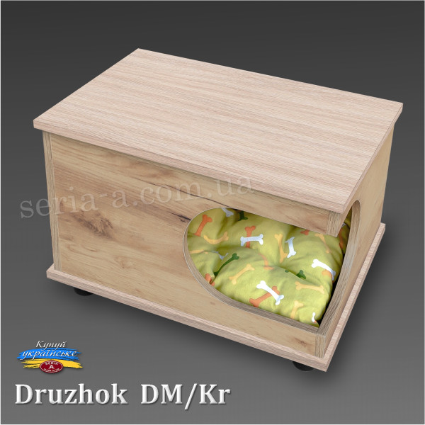 Тумба - будиночок для кота/собаки Druzhok (DM/KR) Дуб молочний + Крафт + матрац (39x55x42)