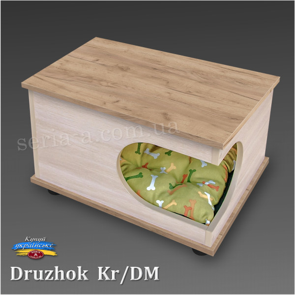 Тумба - будиночок для кота/собаки Druzhok (KR/DM) Дуб молочний + Крафт + матрац (39x55x42)