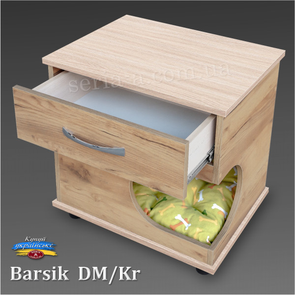 Тумба - будиночок з ящиком для кота/собаки Barsik (DM/KR) Дуб молочний + Крафт (54x55x42) + матрац