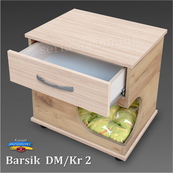 Тумба - будиночок з ящиком для кота/собаки Barsik (DM/KR2) Дуб молочний + Крафт (54x55x42) + матрац