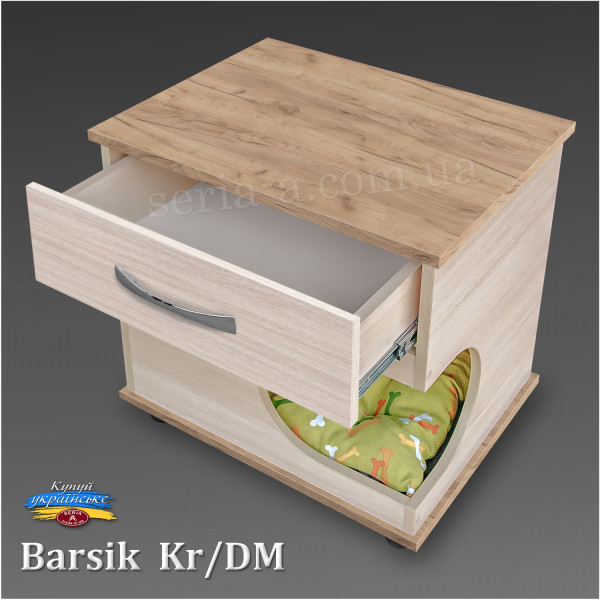 Тумба - будиночок з ящиком для кота/собаки Barsik (KR/DM) Крафт + Дуб молочний (54x55x42) + матрац