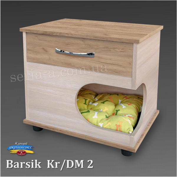 Тумба - будиночок з ящиком для кота/собаки Barsik (KR/DM2) Крафт + Дуб молочний (54x55x42) + матрац