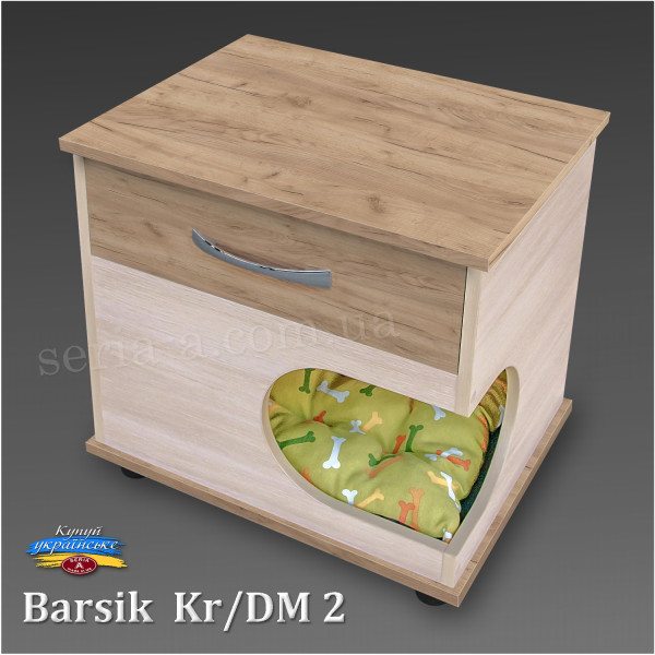 Тумба - будиночок з ящиком для кота/собаки Barsik (KR/DM2) Крафт + Дуб молочний (54x55x42) + матрац