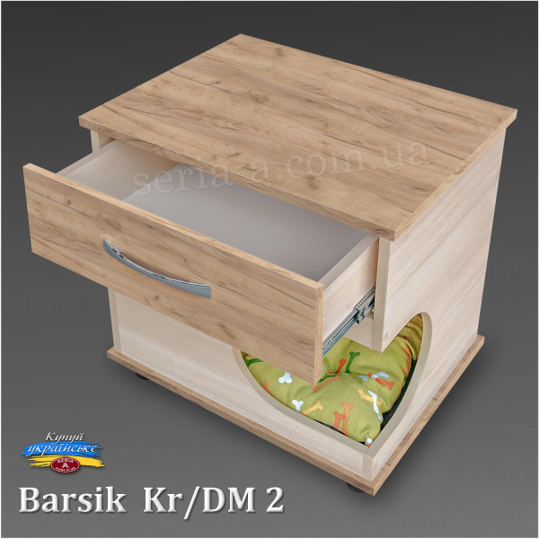 Тумба - будиночок з ящиком для кота/собаки Barsik (KR/DM2) Крафт + Дуб молочний (54x55x42) + матрац